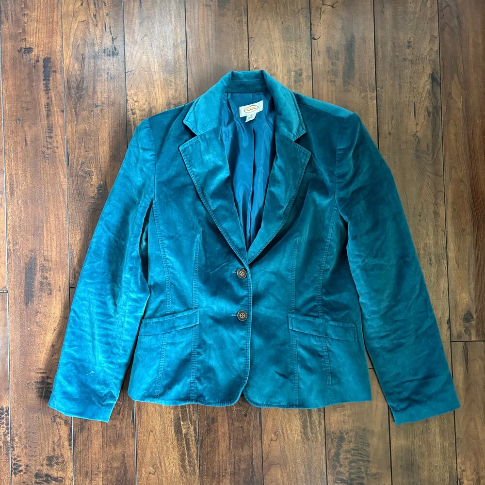 Vintage Talbots Velvet Blazer Jacket Womens 8 Blue Lined Career Business 90s